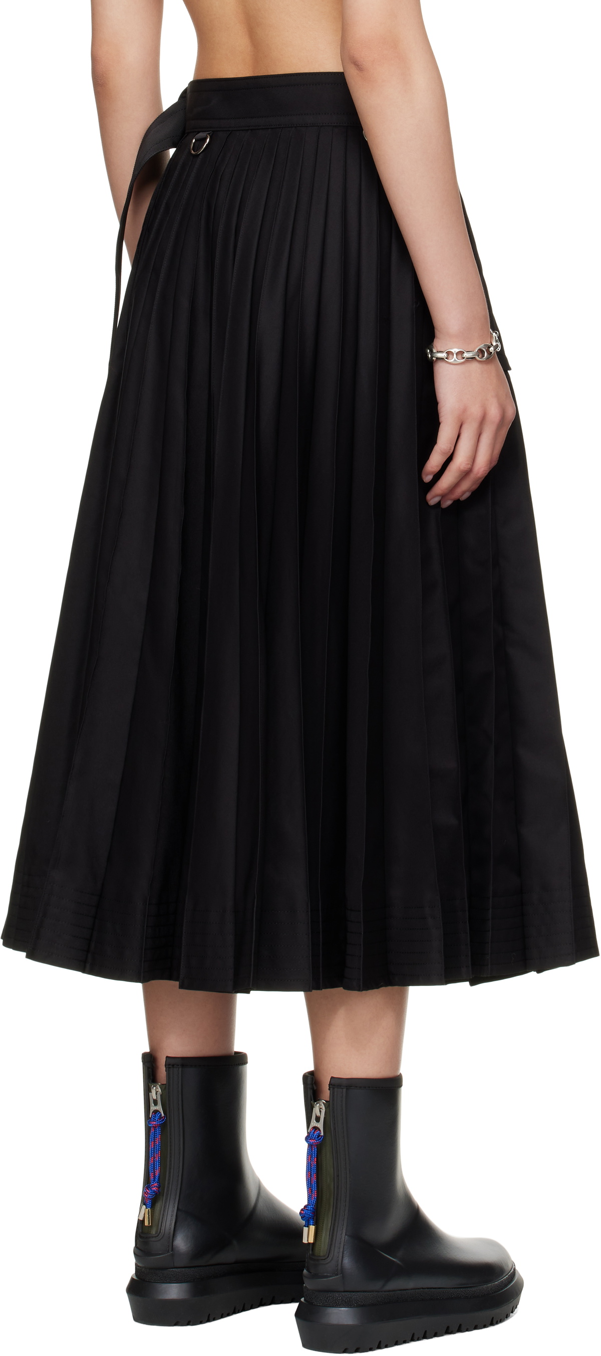 sacai Black Cotton Gabardine Midi Skirt Sacai sacai Black Cotton Gabardine Midi Skirt Sacai