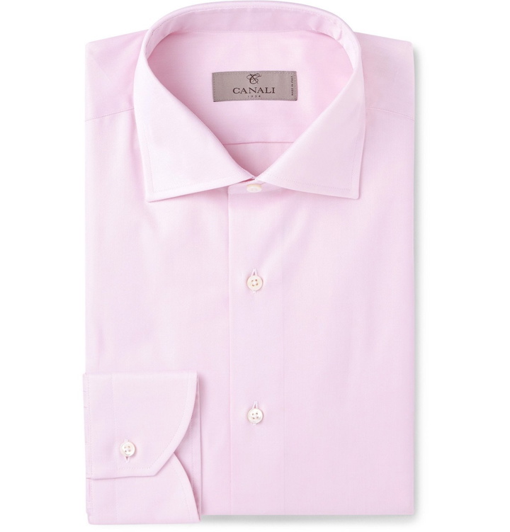 Photo: Canali - Pink Slim-Fit Cutaway-Collar Cotton-Twill Shirt - Pink