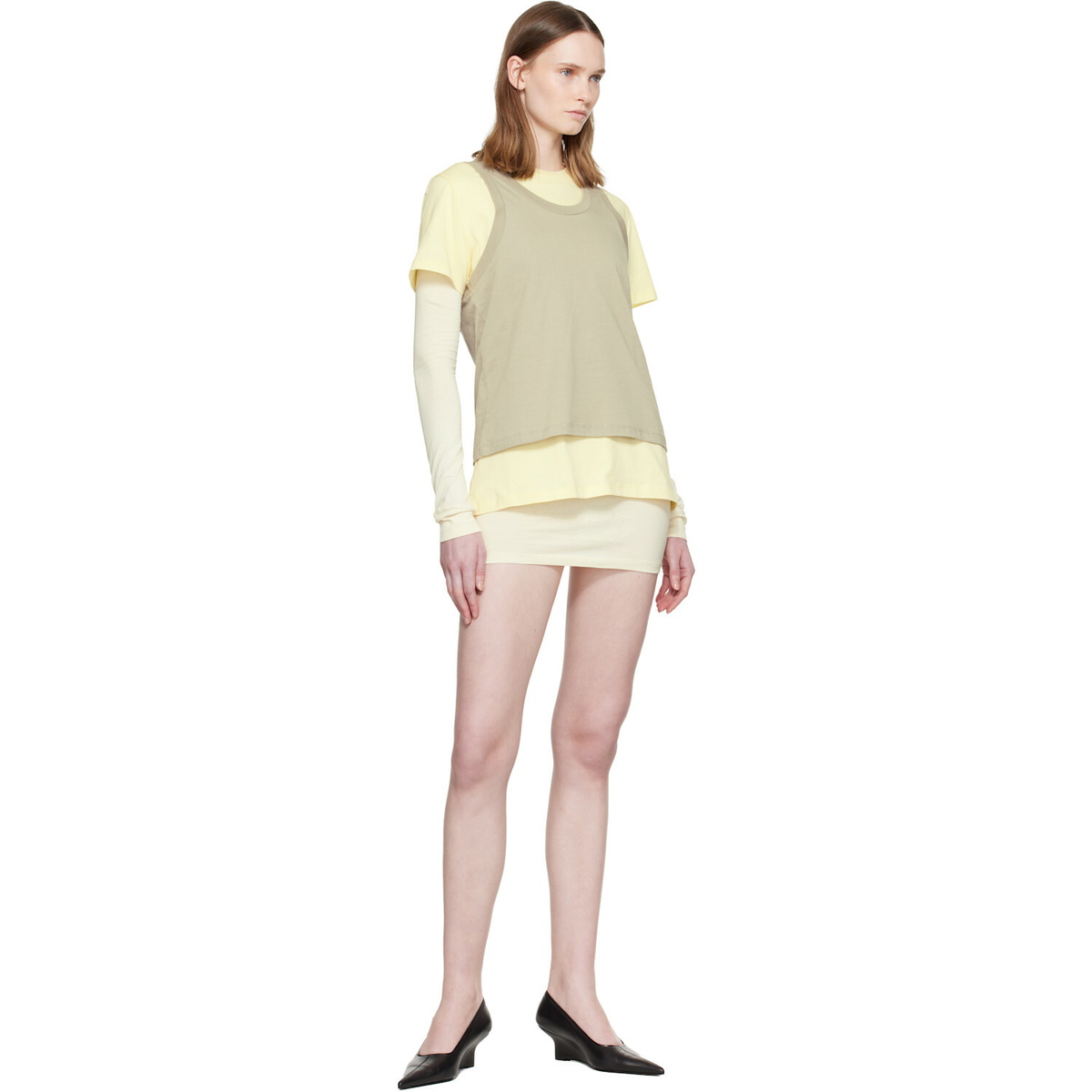 WARDROBE.NYC Beige & Yellow Layered Minidress Set
