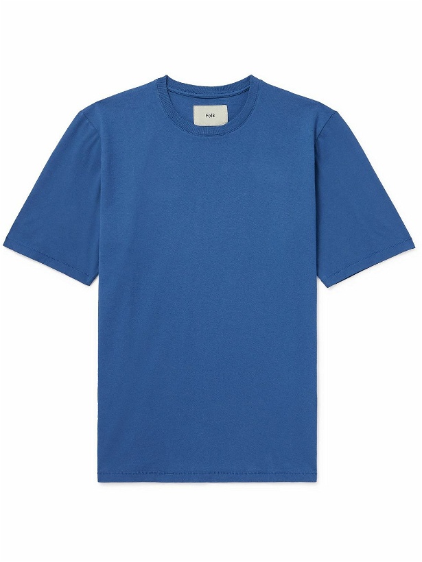 Photo: Folk - Garment-Dyed Cotton-Jersey T-Shirt - Blue