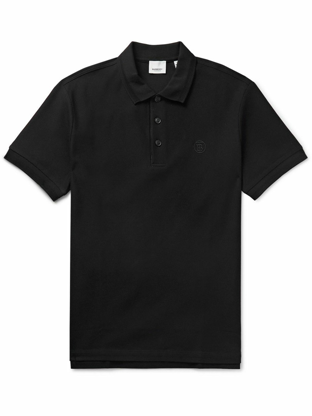 Photo: Burberry - Logo-Embroidered Cotton-Piqué Polo Shirt - Black