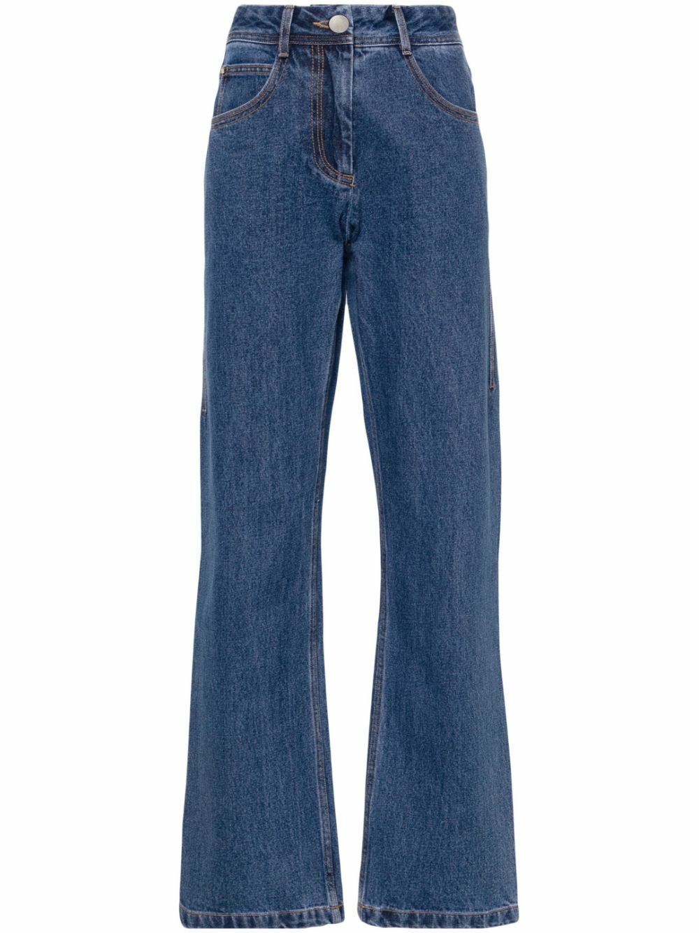 LOW CLASSIC Indigo Raw Edge Denim Midi Skirt Low Classic