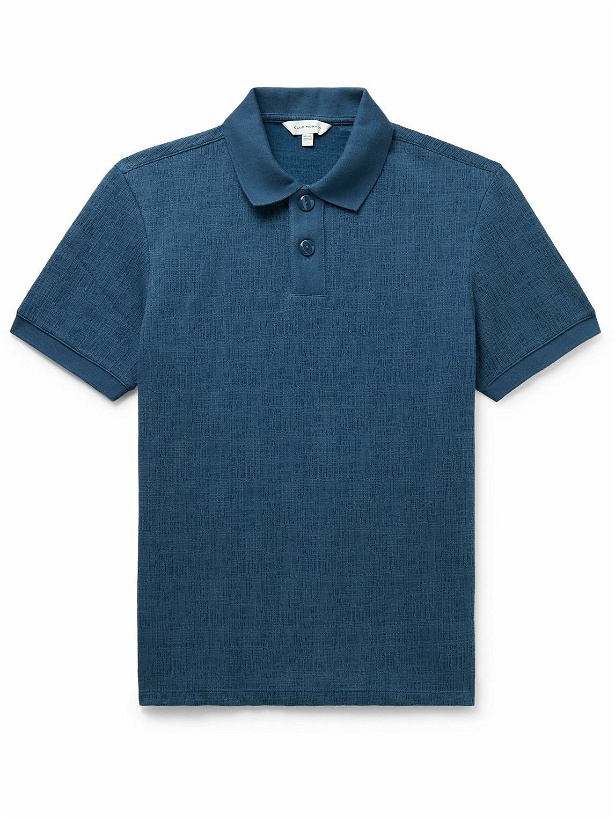 Photo: Club Monaco - Textured Stretch Cotton-Blend Polo Shirt - Blue