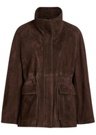 Nour Hammour Quai Funnel-neck Suede Jacket Dark Brown