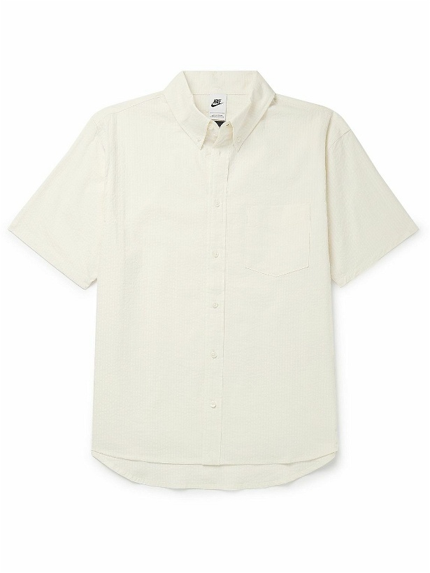 Photo: Nike - Button-Down Collar Cotton-Blend Seersucker Shirt - Neutrals