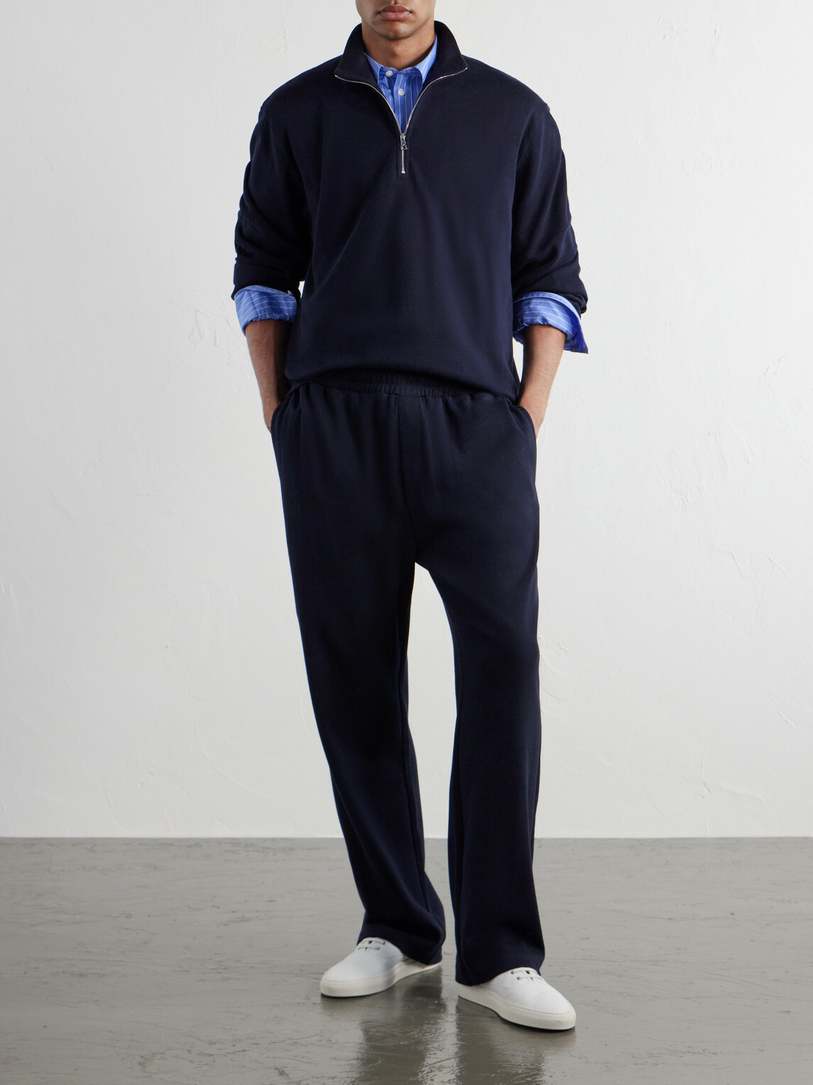 Mr P. - Cotton-Blend Double-Faced Jersey Half-Zip Sweatshirt - Blue