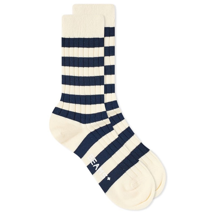 Photo: Beams Plus Men's Rib Stripe Sock in White