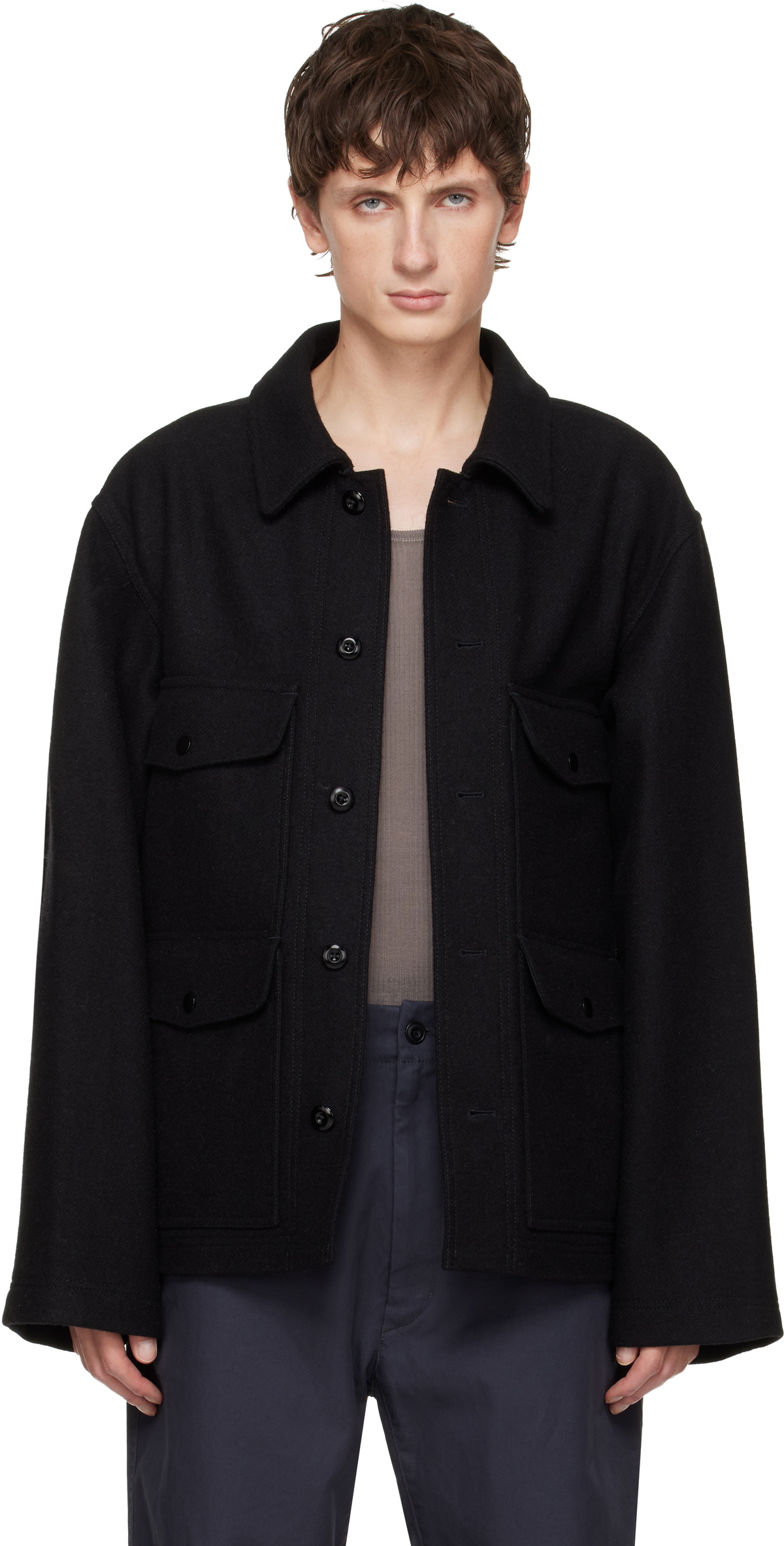 LEMAIRE Black Crombie Jacket Lemaire