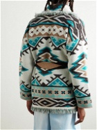 Alanui - The Never Ending Winter Fringed Belted Jacquard-Knit Cashmere Cardigan - Blue
