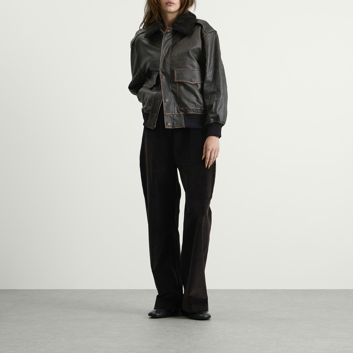 DUNST Women's Detachable A-2 Leather Blouson in Brushed Black