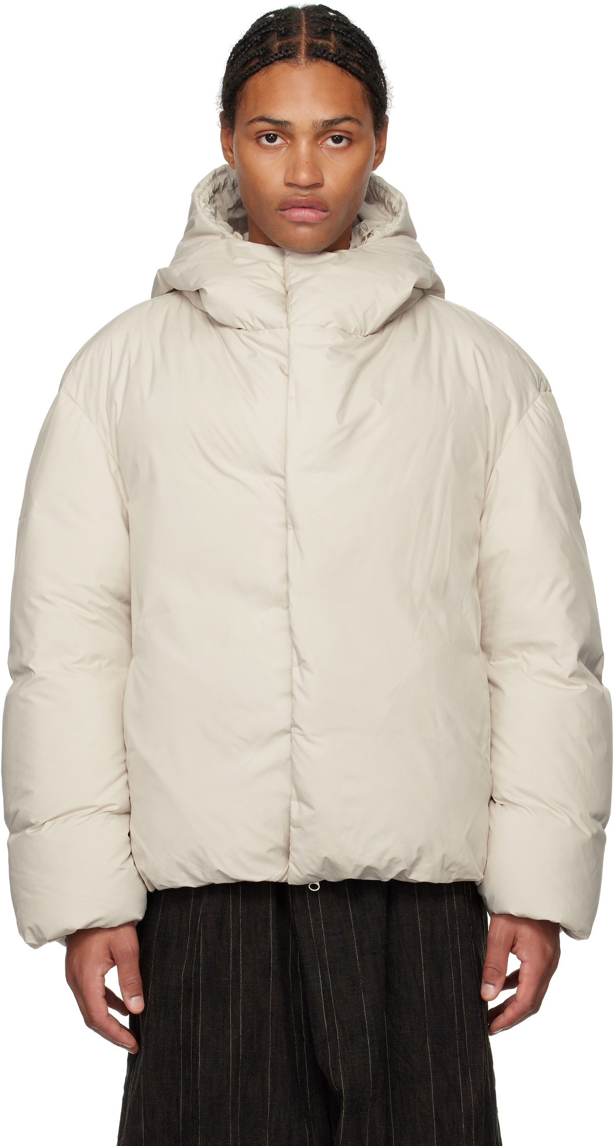 AMOMENTO Off White Hooded Down Puffer Jacket