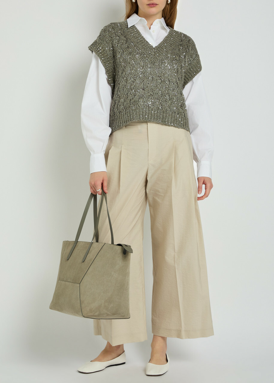 Brunello Cucinelli Sequin-embellished Knitted Silk-blend Vest Grey