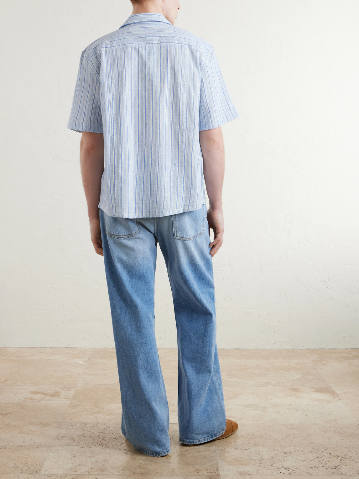 Corridor - Convertible-Collar Striped Cotton and Linen-Blend Shirt - Blue