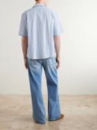 Corridor - Convertible-Collar Striped Cotton and Linen-Blend Shirt - Blue