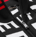 Versace - Stripe-Trimmed Logo-Jacquard Wool Zip-Up Cardigan - Black