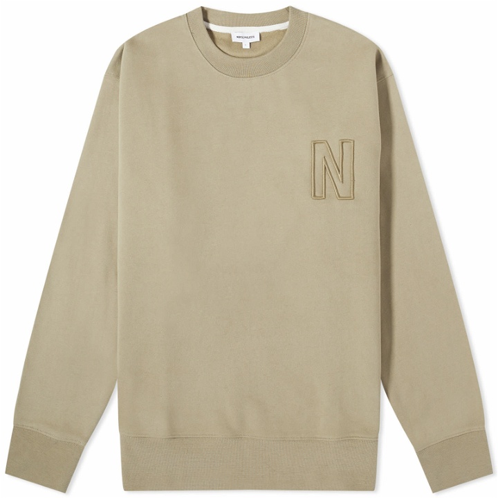 Photo: Norse Projects Men's Arne Relaxed N Logo Crew Sweat in Sand