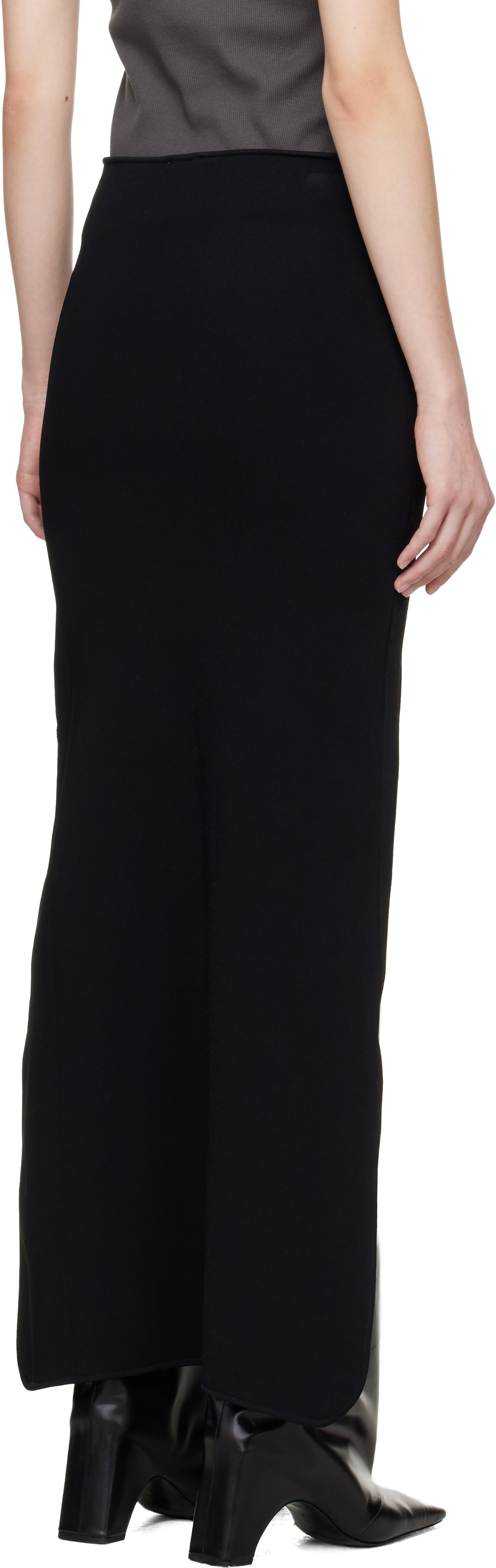 Courrèges Black Circle Edged Long Knit Midi Skirt