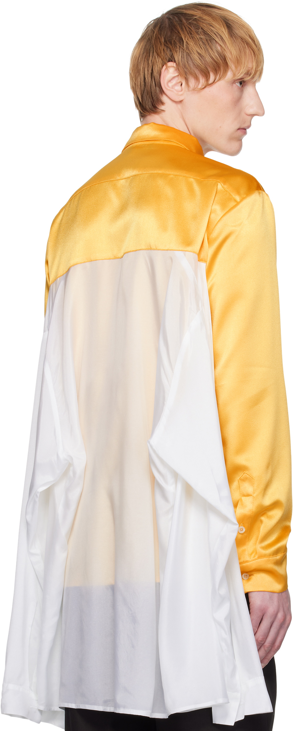 ANDREJ GRONAU Yellow Satin & Popeline Drape Double Shirt