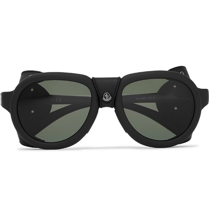 Photo: Moncler - Round-Frame Leather-Trimmed Acetate Polarised Sunglasses - Black