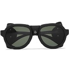 Moncler - Round-Frame Leather-Trimmed Acetate Polarised Sunglasses - Black