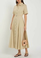 Tory Burch Belted Stretch Cotton-poplin Midi Shirt Dress Sand