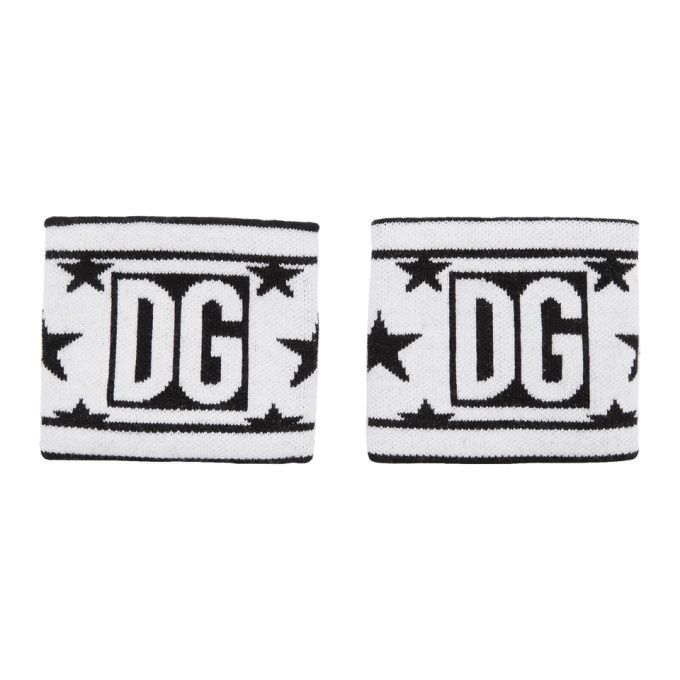 Photo: Dolce and Gabbana White and Black Wool Millennial Star Wristbands