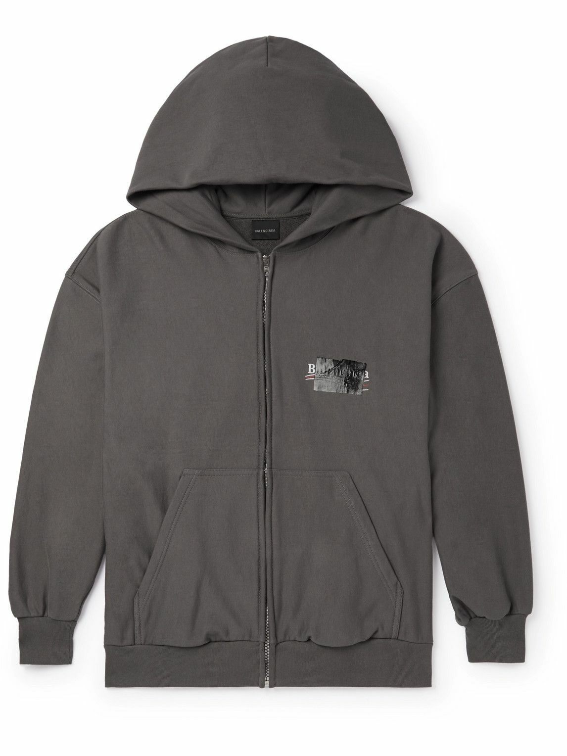 Balenciaga - Gaffer Logo-Embroidered Cotton-Jersey Zip-Up Hoodie - Gray ...