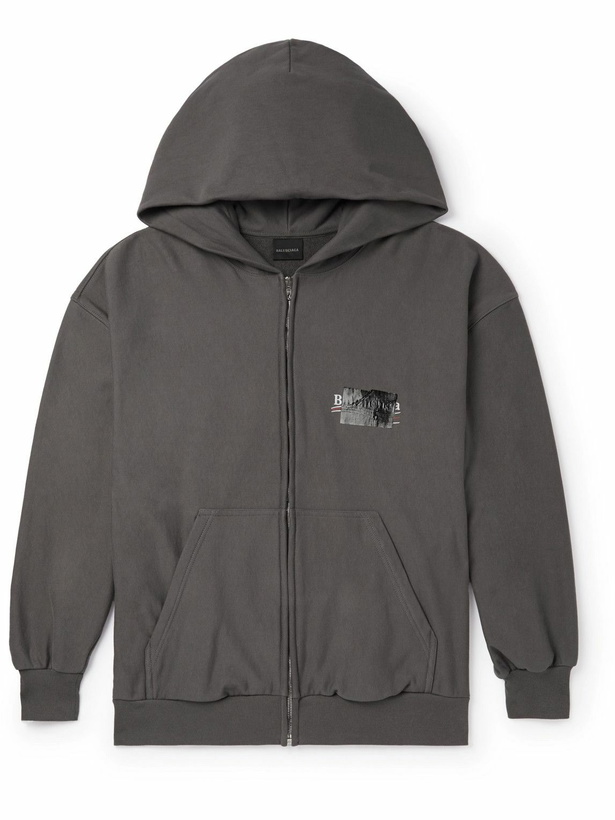 Photo: Balenciaga - Gaffer Logo-Embroidered Cotton-Jersey Zip-Up Hoodie - Gray