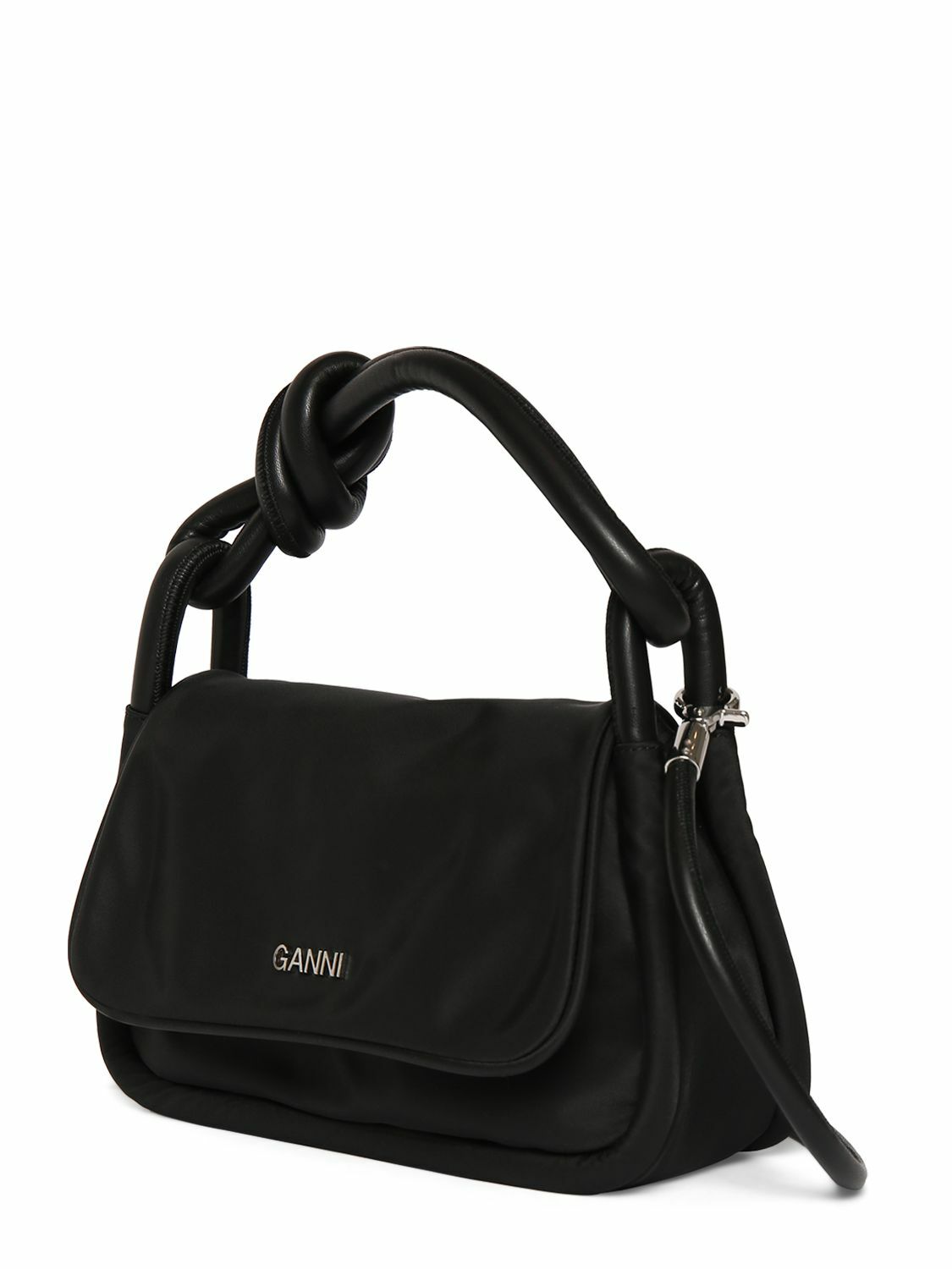 【Ganni】Knot Flapover Tote Bag Ganni Knot Flap Over Shoulder Bag In Black | ModeSens