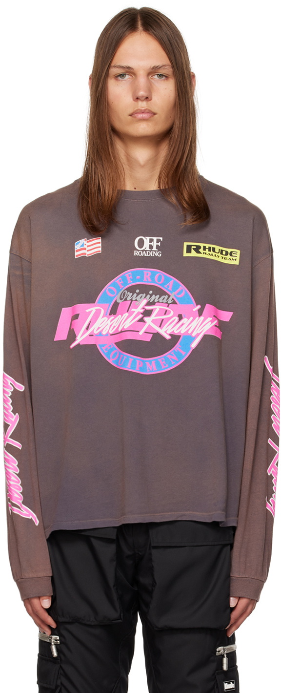 RHUDE グレー desert racing 長袖Tシャツ Rhude Gray 'Desert Racing' Long Sleeve T-Shirt Rhude