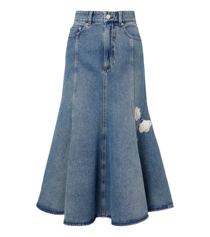 Photo: Erdem Floral-appliqué denim midi skirt
