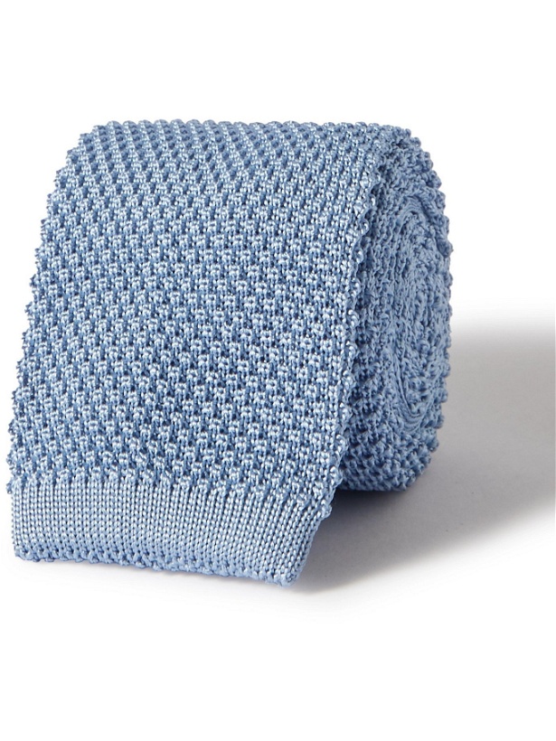 Photo: ANDERSON & SHEPPARD - 7cm Knitted Silk Tie - Blue