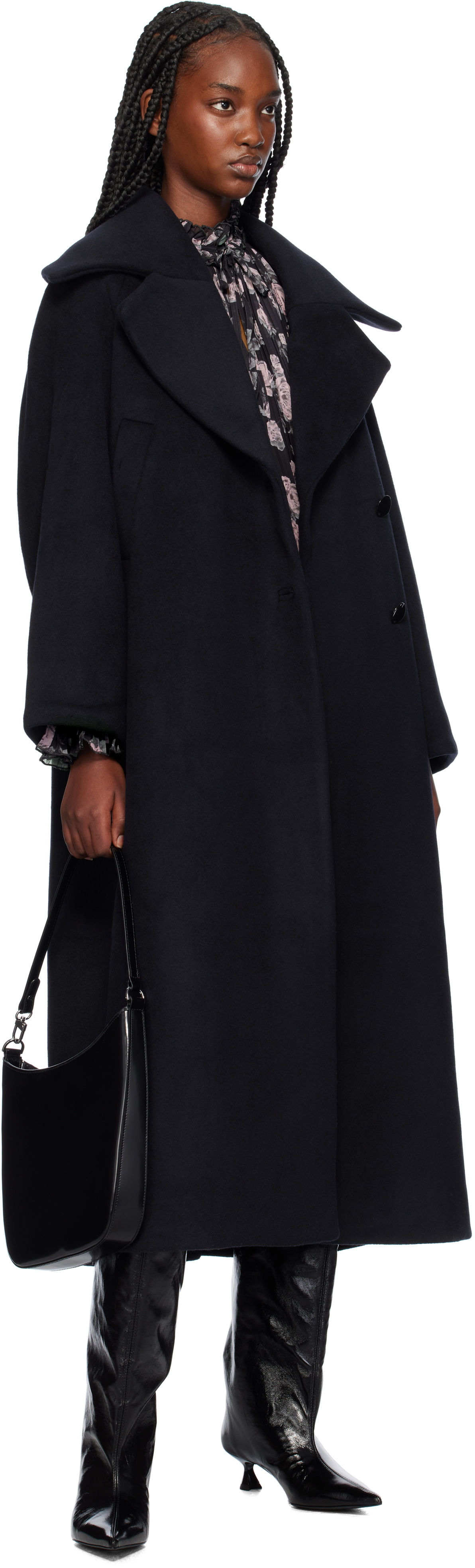 GANNI Navy Recycled Wool Coat
