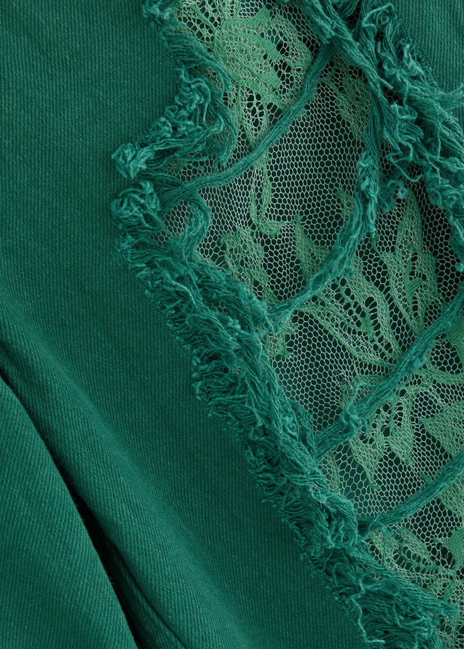 Christopher Esber Arboreal Lace-panelled Wide-leg Jeans Green