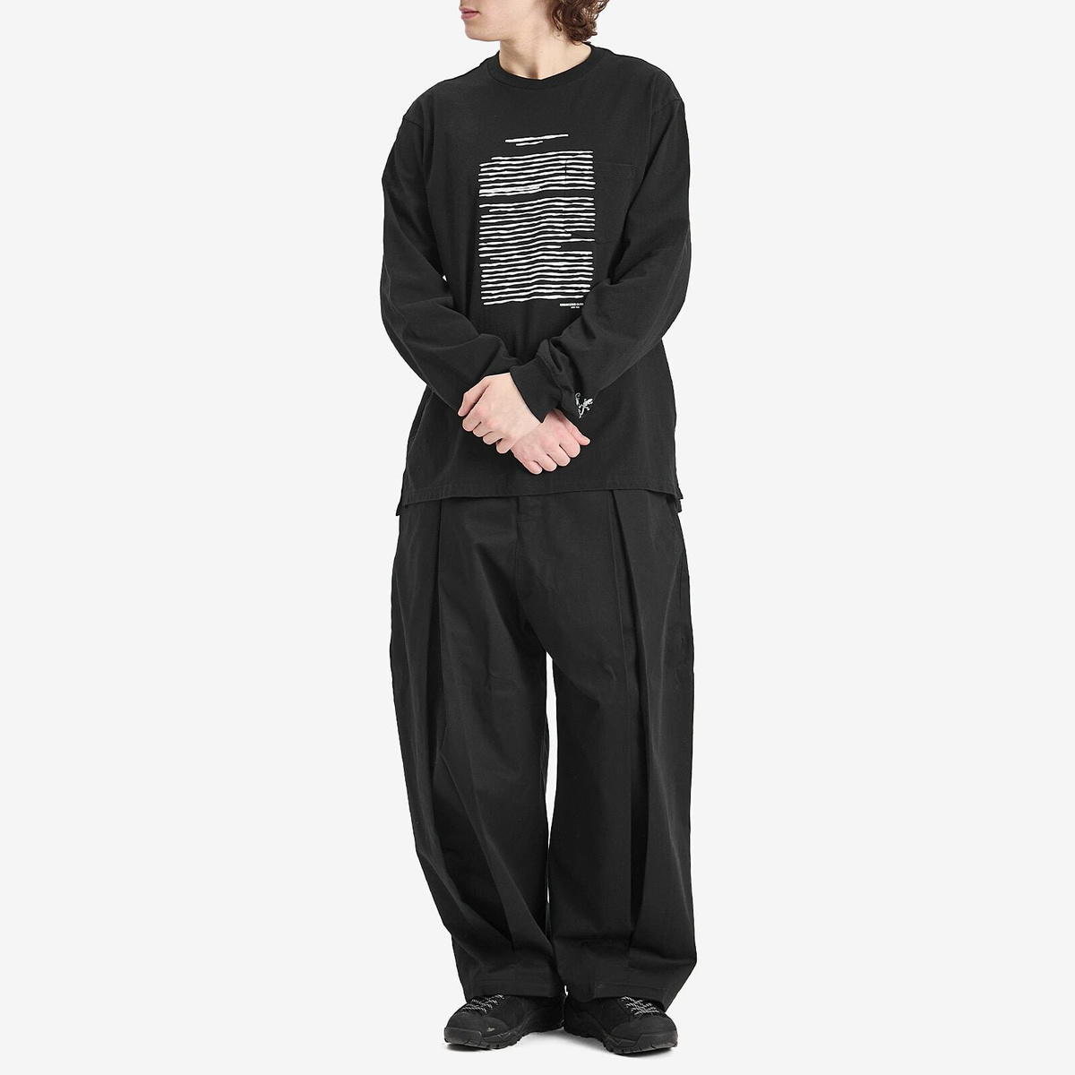 Engineered Garments Men's Printed Cross Long Sleeve T-Shirt in Black