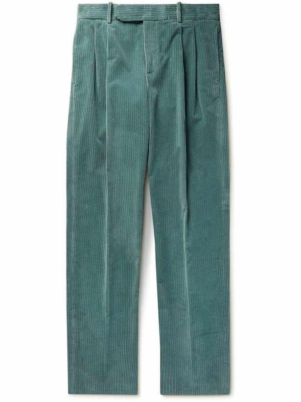 Photo: Loro Piana - Straight-Leg Pleated Cotton-Blend Corduroy Trousers - Blue