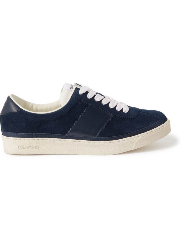 Photo: TOM FORD - Bannister Leather-Trimmed Suede Sneakers - Blue