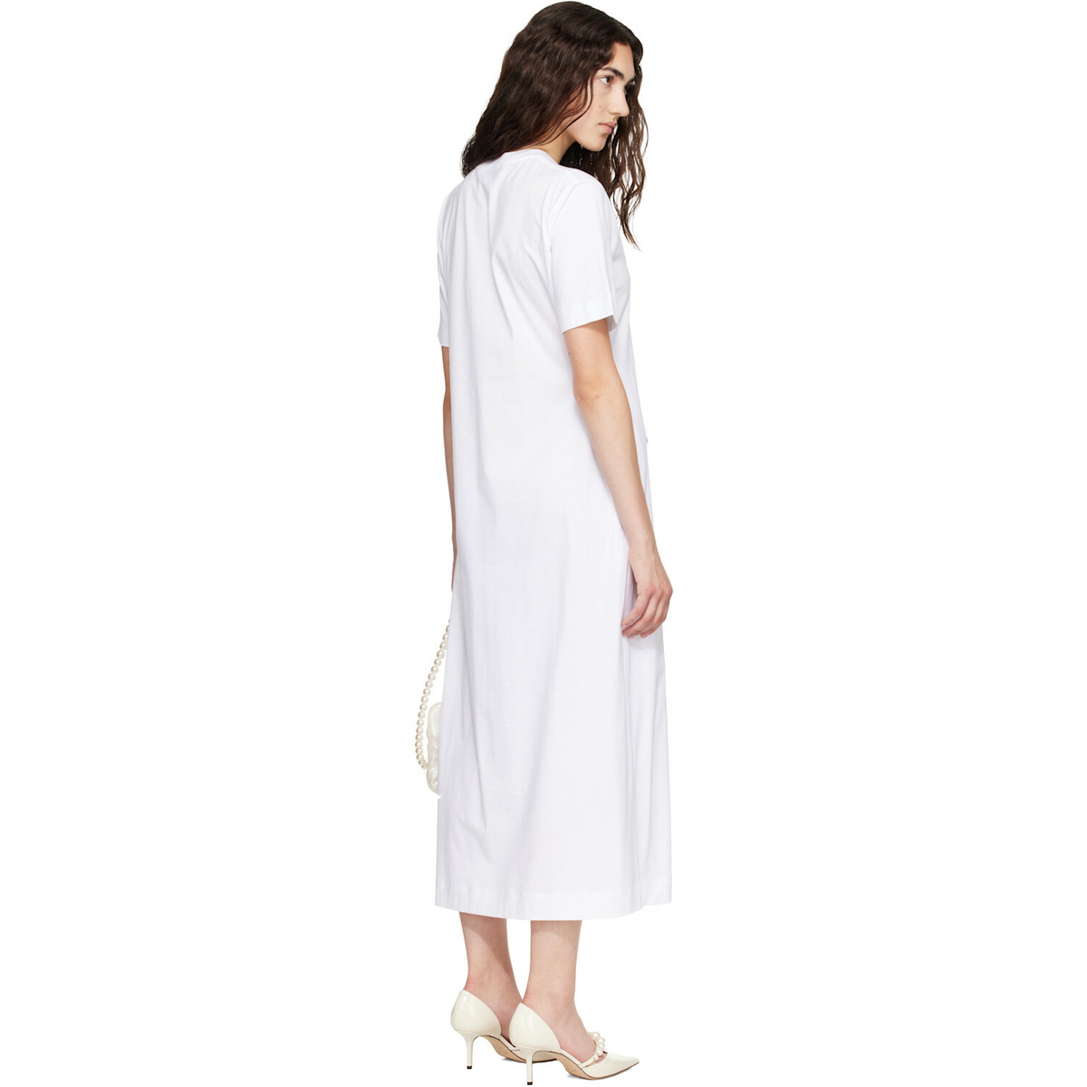 Simone Rocha White Easy Embellished T-shirt Midi Dress