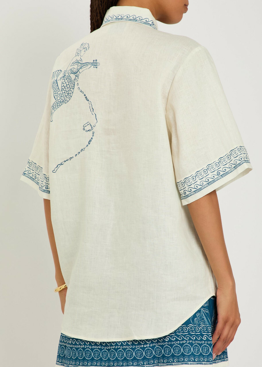 Alemais Lucky Printed Linen Shirt Ivory