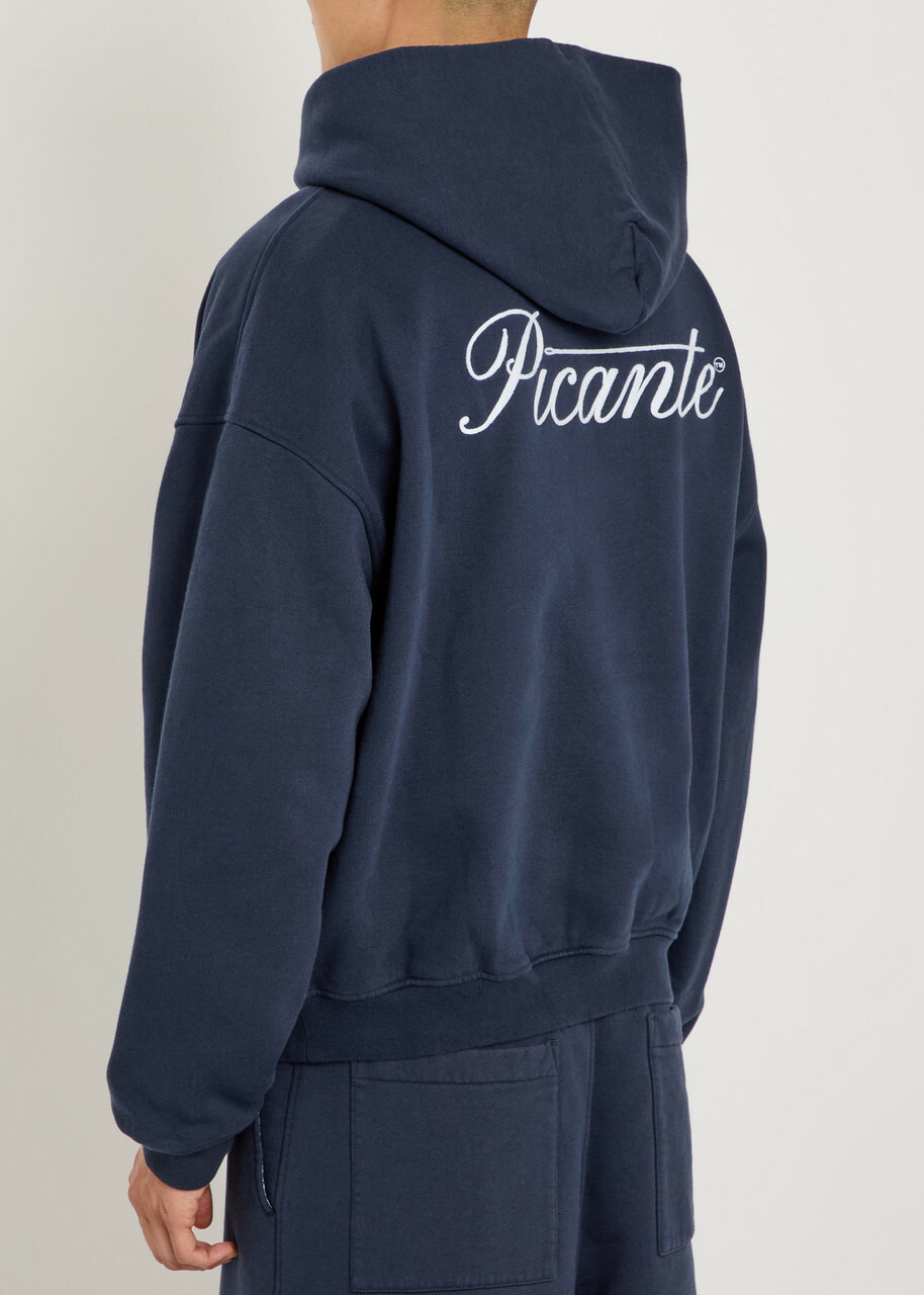 Picante Tailor Embroidered Hooded Cotton Sweatshirt Navy
