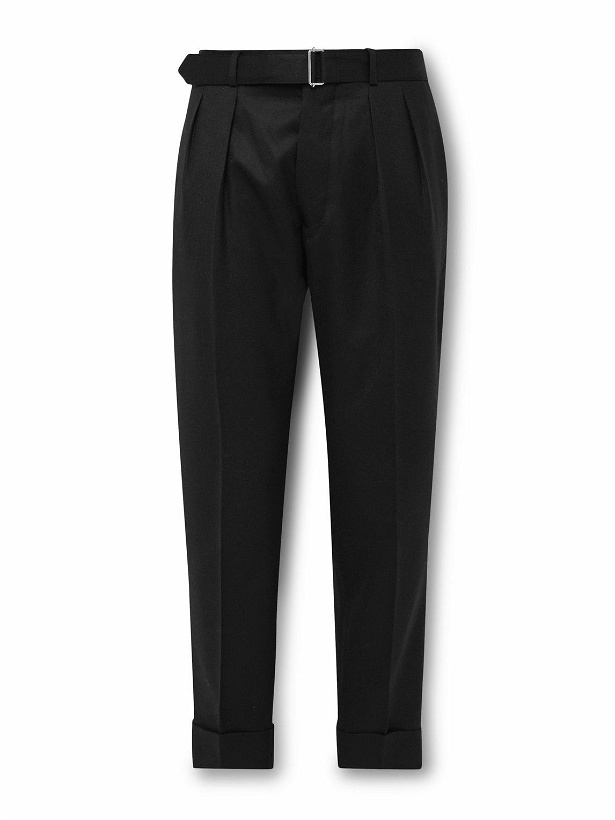 Photo: Officine Générale - Pierre Tapered Belted Pleated Worsted Wool-Twill Suit Trousers - Black
