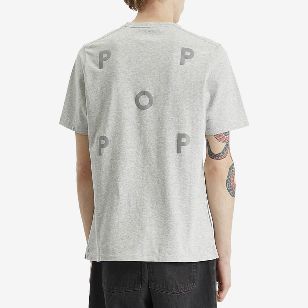 Pop Trading Company Men's Reflective Logo T-Shirt in Grey Heather
