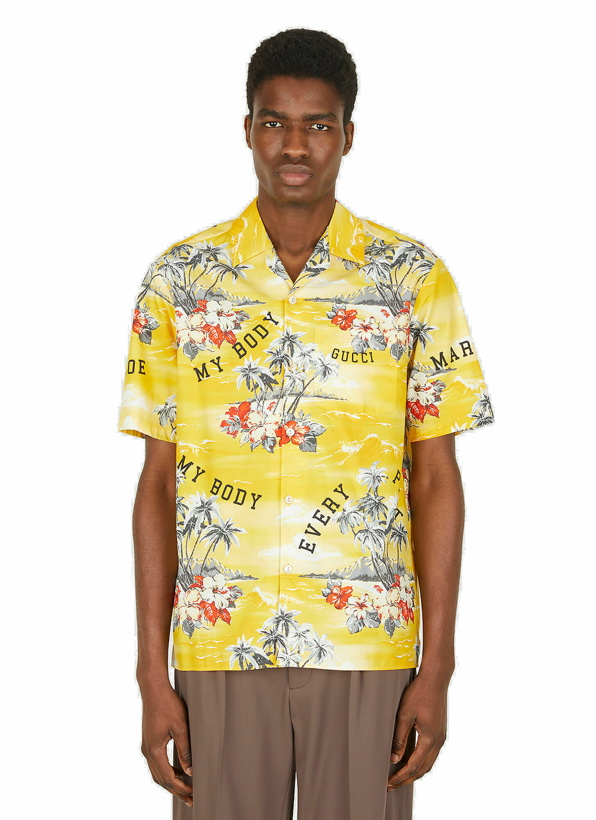 Photo: Ocean Palms Bowing Shirt in Yellow