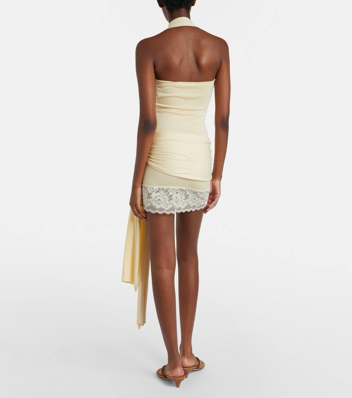 Aya Muse Lace-trimmed halterneck silk and cotton minidress