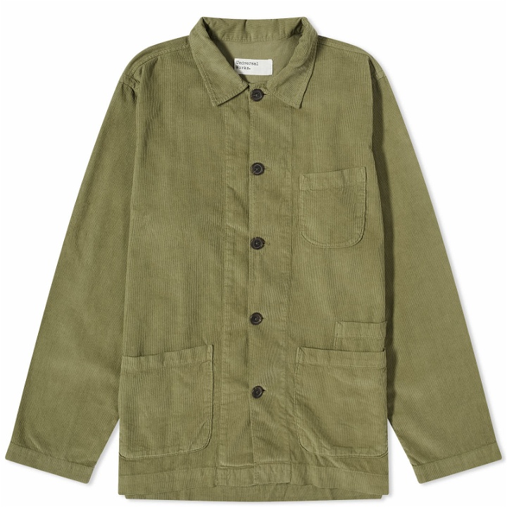 Photo: Universal Works Men's Fine Cord Bakers Overshirt in Olive