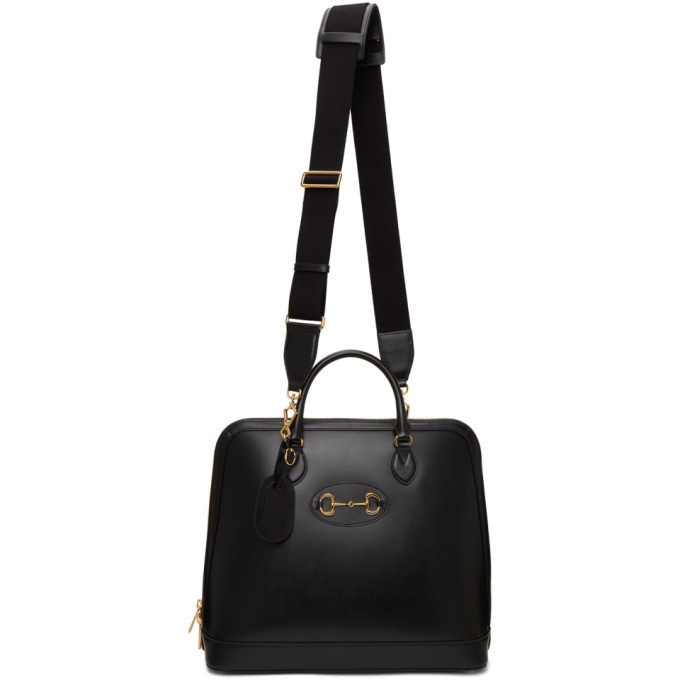 Photo: Gucci Black Large Gucci 1955 Horsebit Top Handle Tote