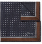 Brioni - Polka-Dot Herringbone Wool and Silk-Blend Pocket Square - Navy