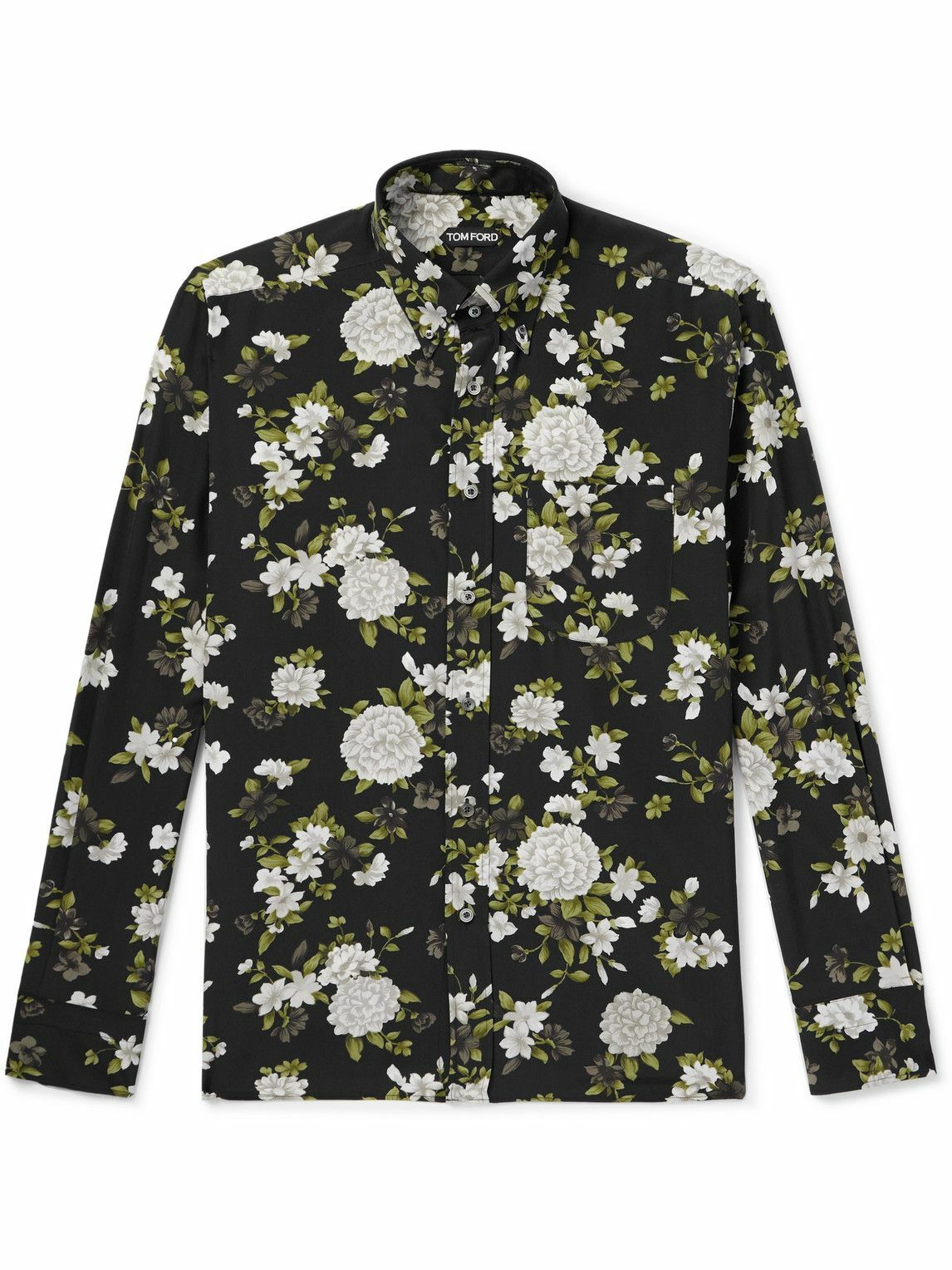 TOM FORD - Hendrix Button-Down Collar Floral-Print Silk-Crepe