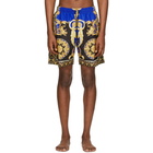 Versace Underwear Blue and Black Barocco Swim Shorts