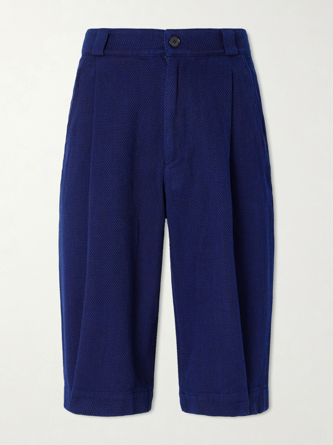 Blue Blue Japan - Wide-Leg Pleated Sashiko Cotton Shorts - Blue